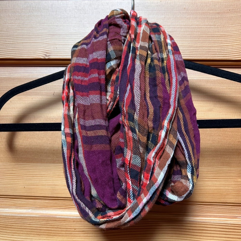 Womens Autumn Fall Colors Plaid Infinity Scarf Preppy Collegiate Cottage Grunge